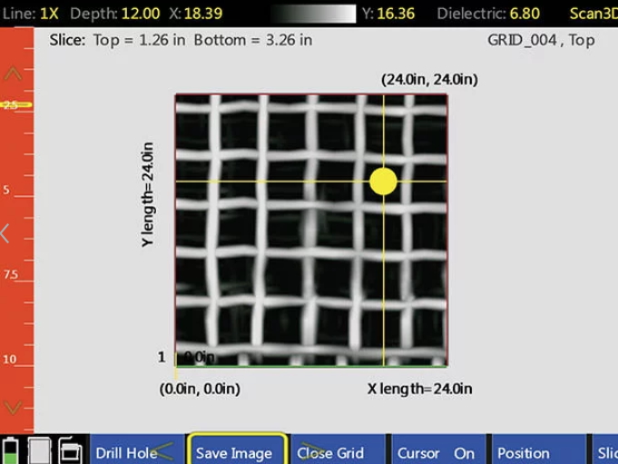 Rebar scanning on a concrete surface